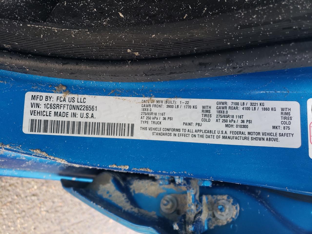 2022 RAM 1500 BIG HORN/LONE STAR VIN:1C6SRFFT0NN226561