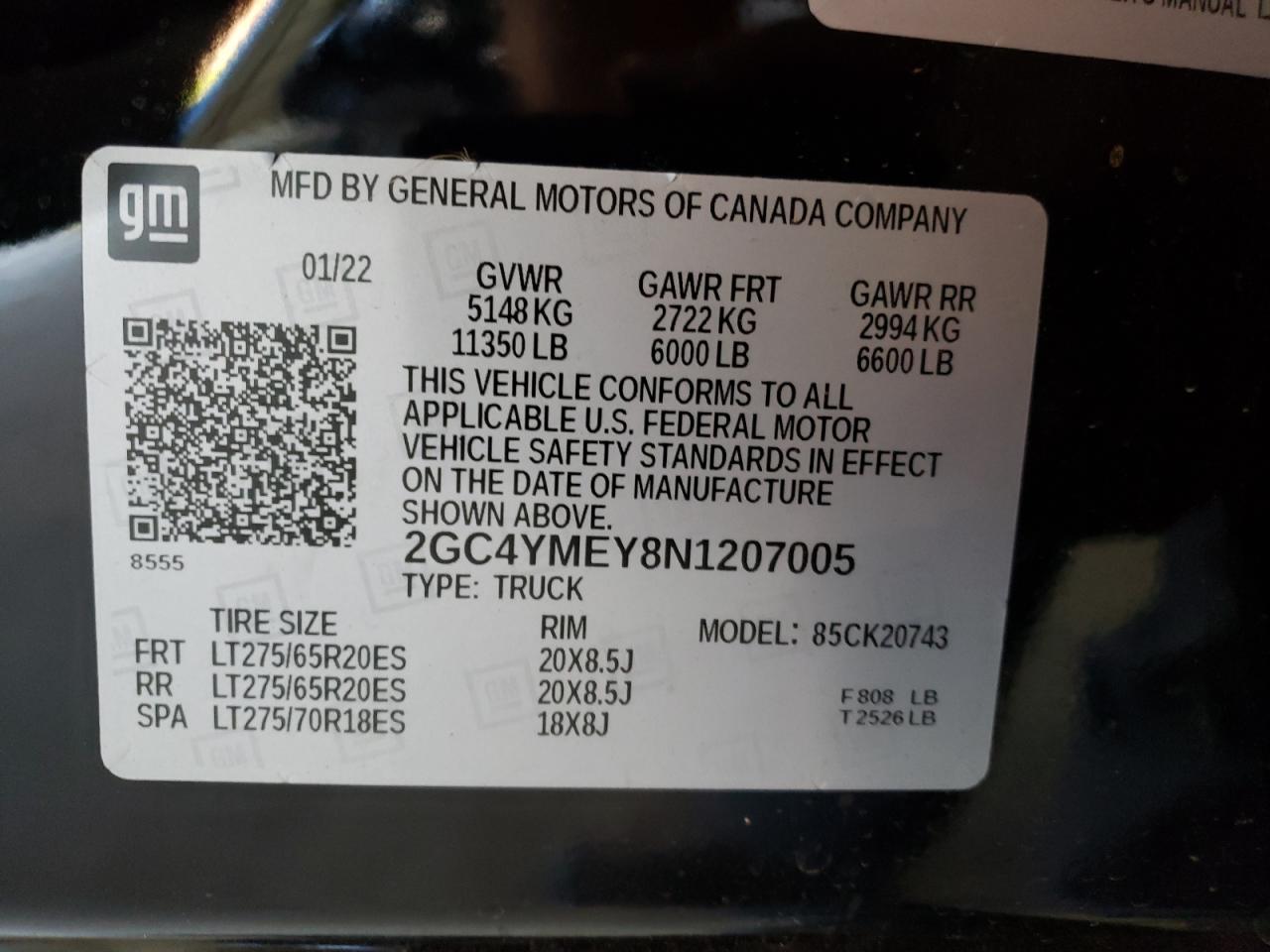 2022 CHEVROLET SILVERADO K2500 CUSTOM VIN:2GC4YMEY8N1207005