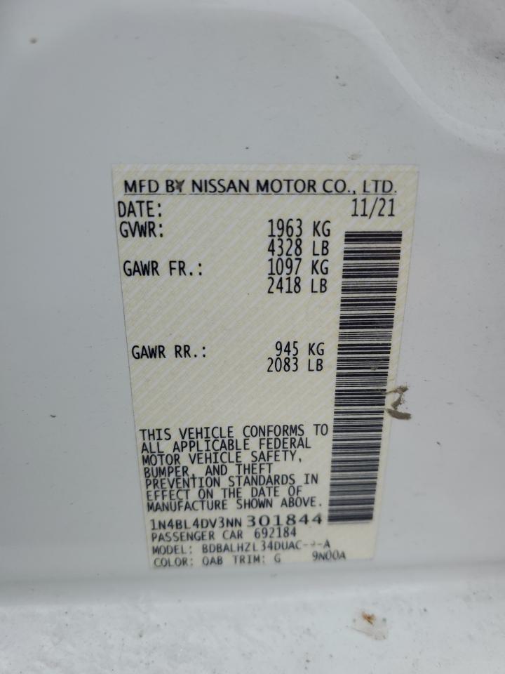 2022 NISSAN ALTIMA SV VIN:5N1AR2MM7EC725230