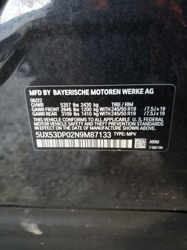 2022 BMW X3 XDRIVE30I VIN:5UX53DP02N9M87133