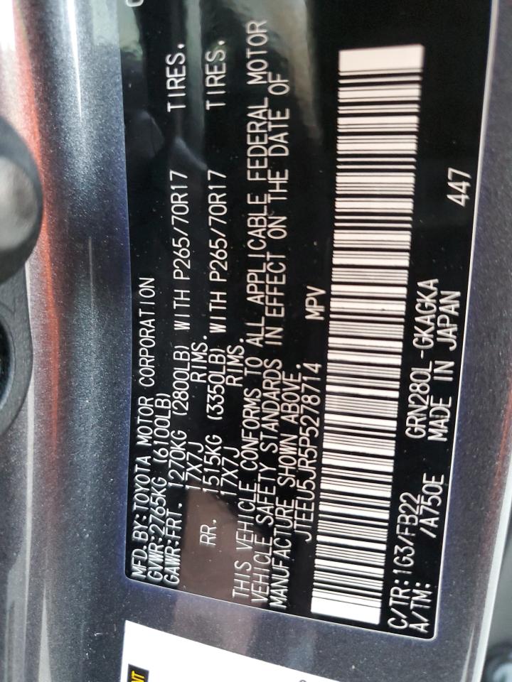2023 TOYOTA 4RUNNER SR5 VIN:JTEEU5JR5P5278714