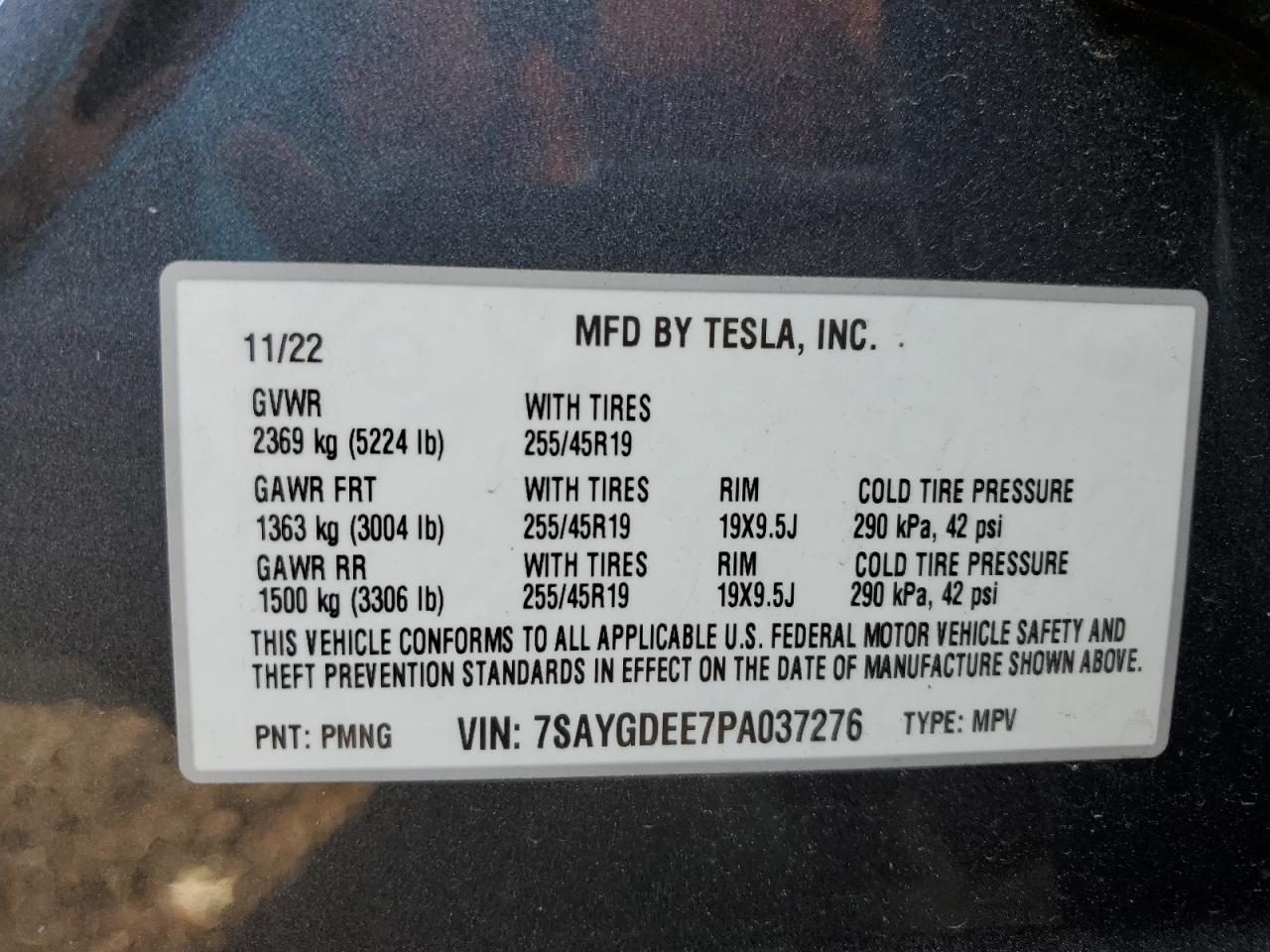 2023 TESLA MODEL Y VIN:7SAYGDEE7PA037276