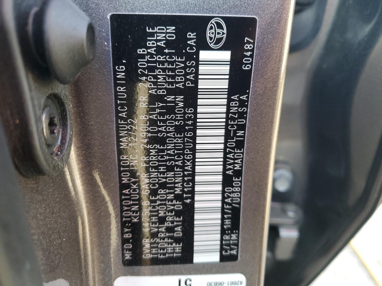 2023 TOYOTA CAMRY LE VIN:4T1C11AK6PU761436