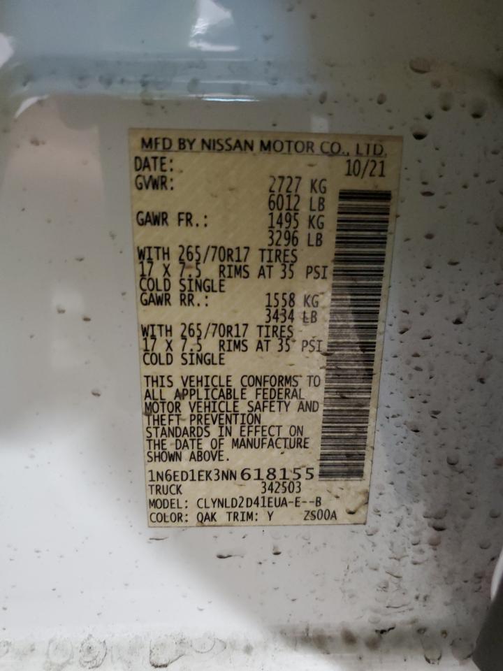 2022 NISSAN FRONTIER S VIN:KNMAT2MV3HP598424