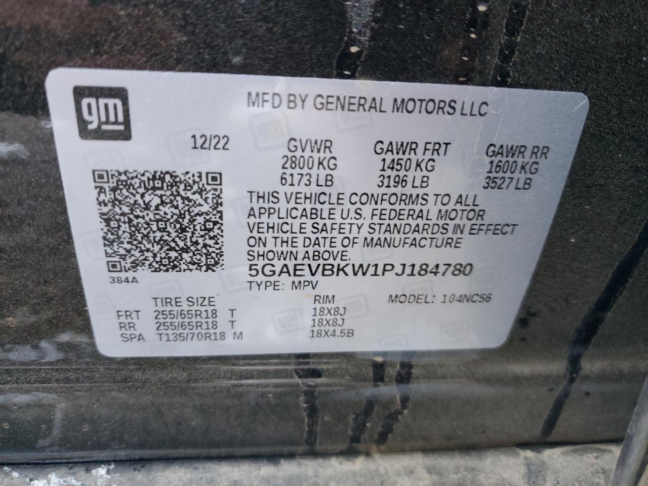 2023 BUICK ENCLAVE PREMIUM VIN:5GAEVBKW1PJ184780