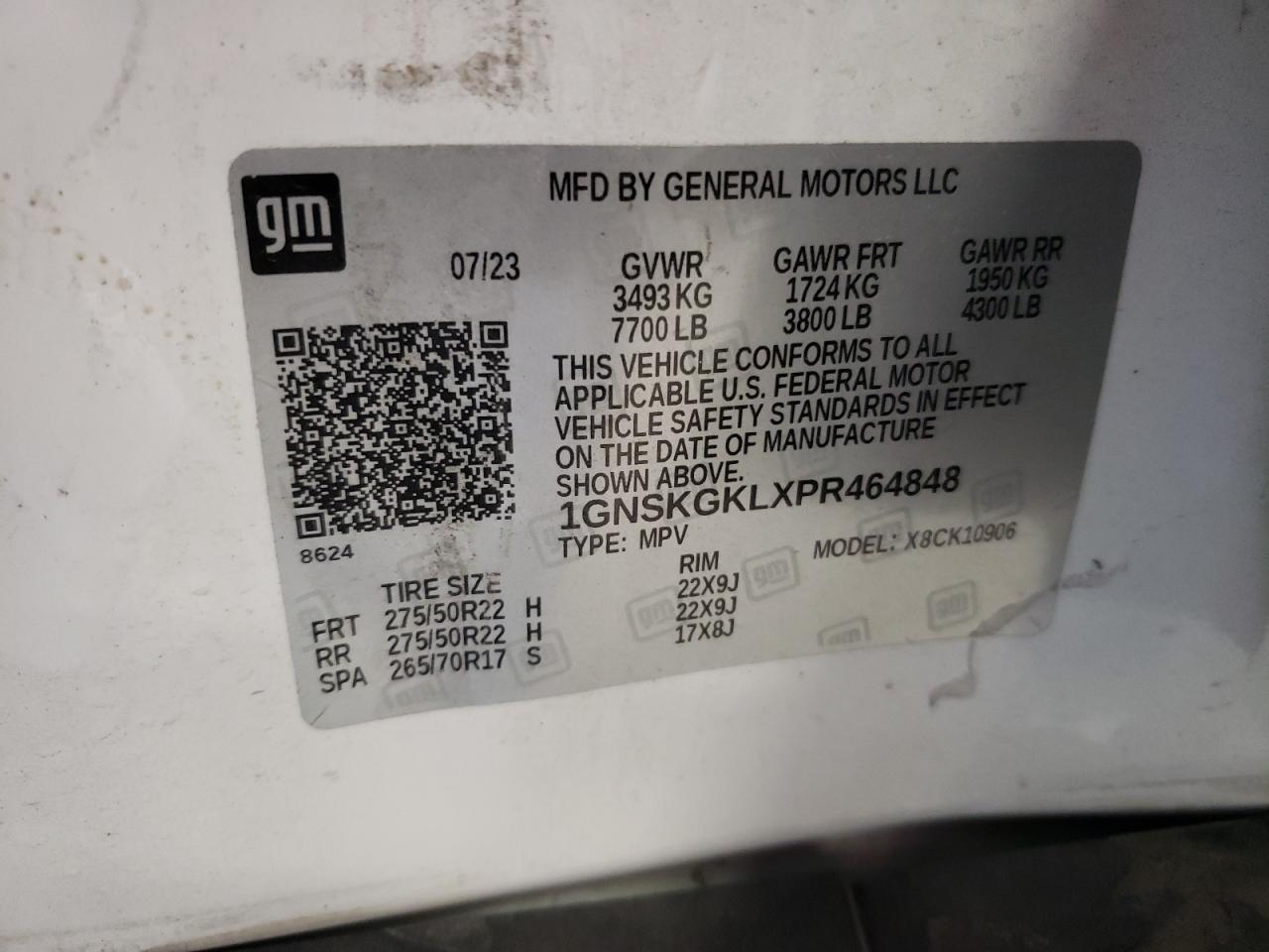 2023 CHEVROLET SUBURBAN K1500 HIGH COUNTRY VIN:1GNSKGKLXPR464848