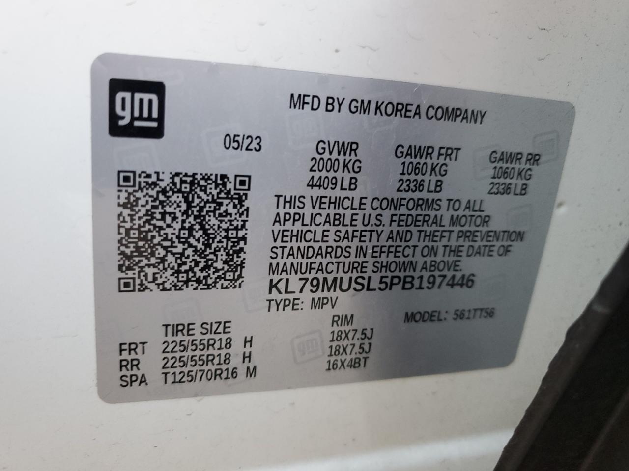 2023 CHEVROLET TRAILBLAZER RS VIN:KL79MUSL5PB197446