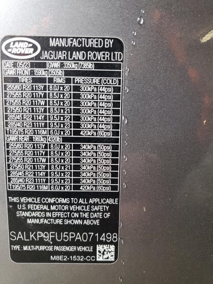 2023 LAND ROVER RANGE ROVER SE VIN:SALKP9FU5PA071498