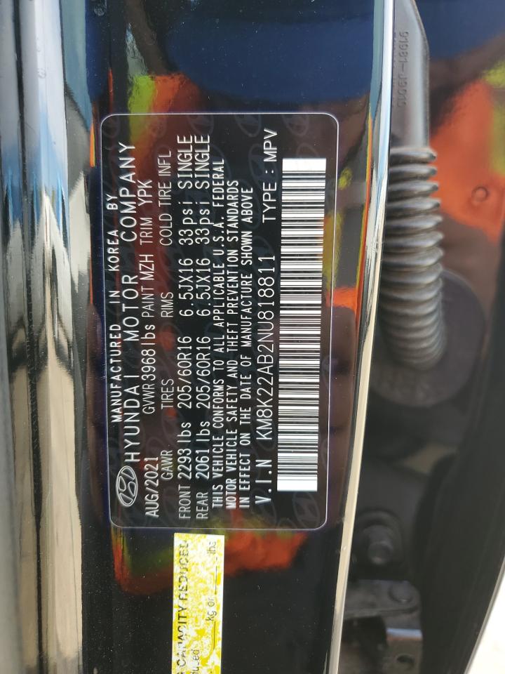2022 HYUNDAI KONA SEL VIN:KM8K22AB2NU818811