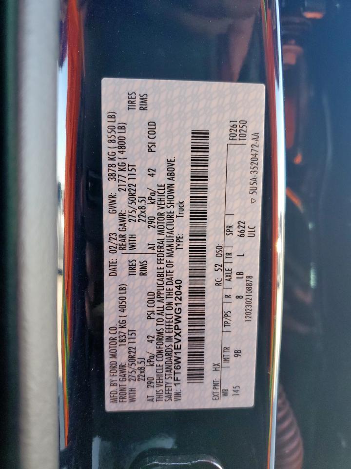 2023 FORD F150 LIGHTNING PRO VIN:1FT6W1EVXPWG12040