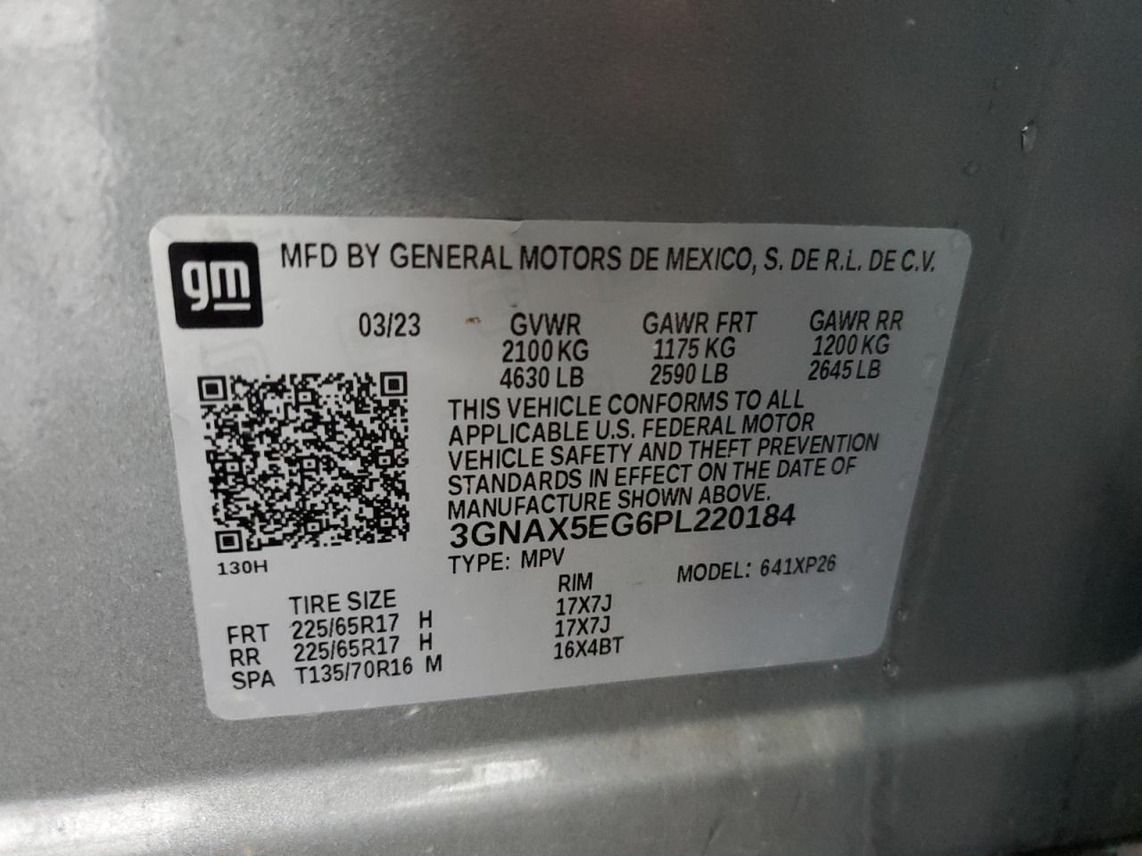 2023 CHEVROLET EQUINOX LS VIN:3GNAX5EG6PL220184