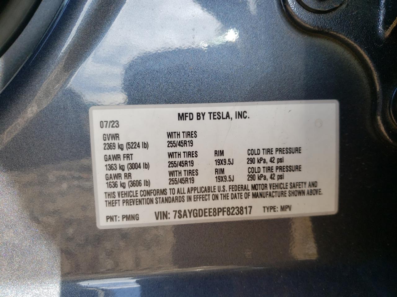 2023 TESLA MODEL Y VIN:7SAYGDEE8PF823817