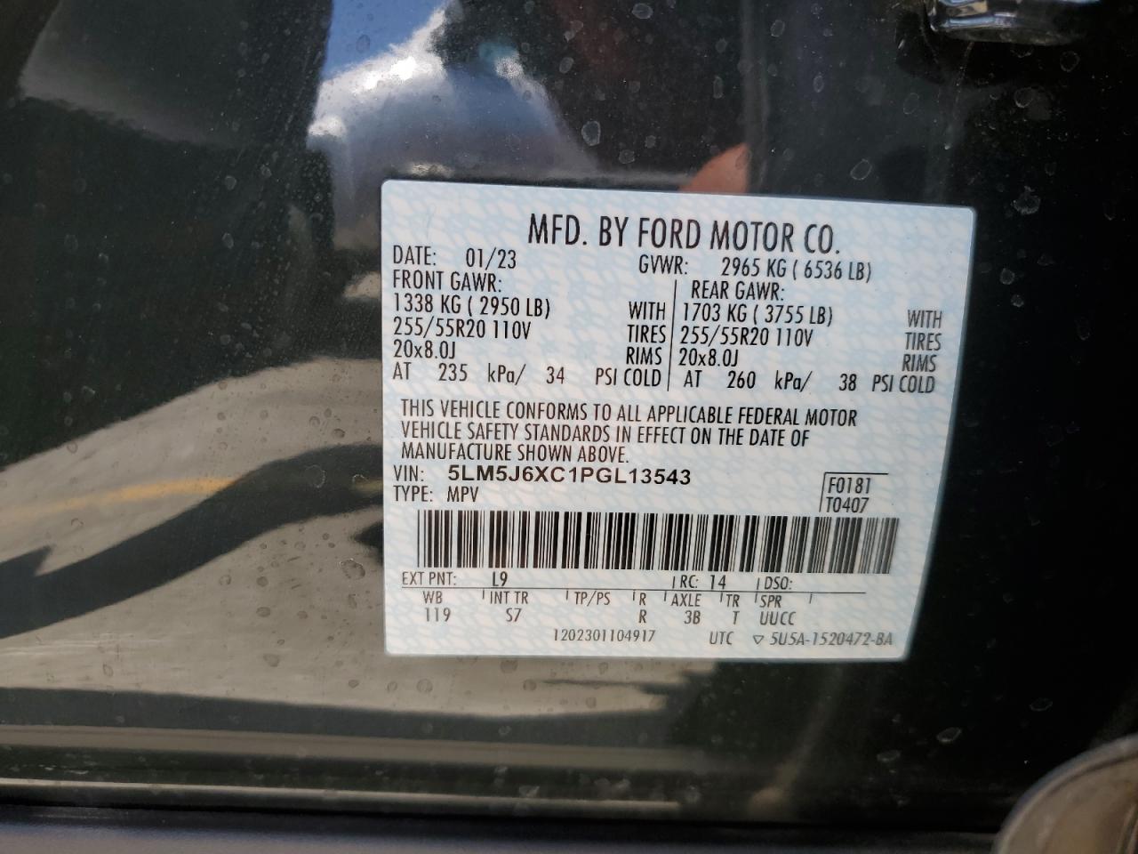 2023 LINCOLN AVIATOR VIN:5LM5J6XC1PGL13543