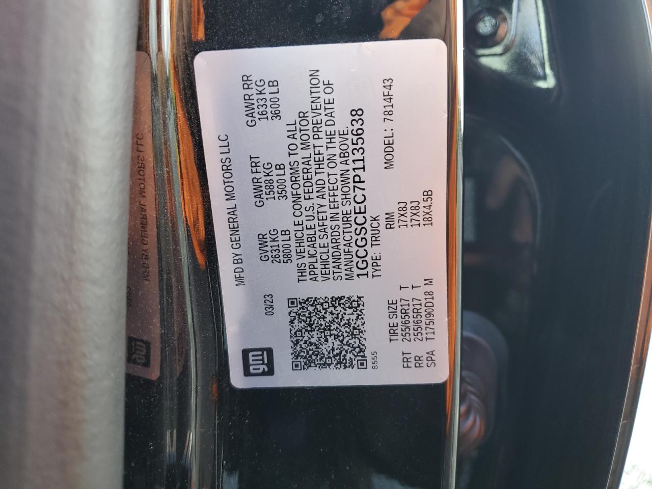 2023 CHEVROLET COLORADO LT VIN:1GCGSCEC7P1135638