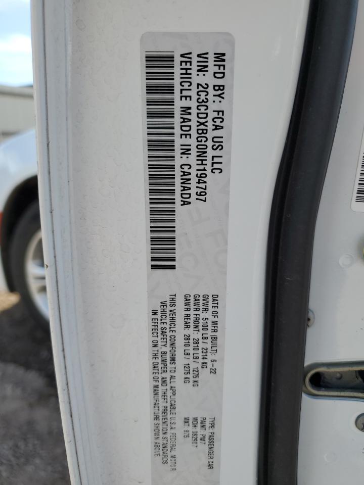 2022 DODGE CHARGER SXT VIN:2C3CDXBG0NH194797