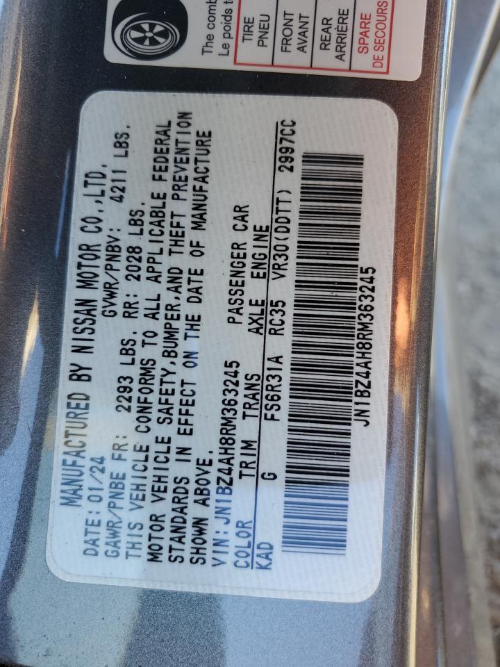 2024 NISSAN Z SPORT VIN:JN1BZ4AH8RM363245