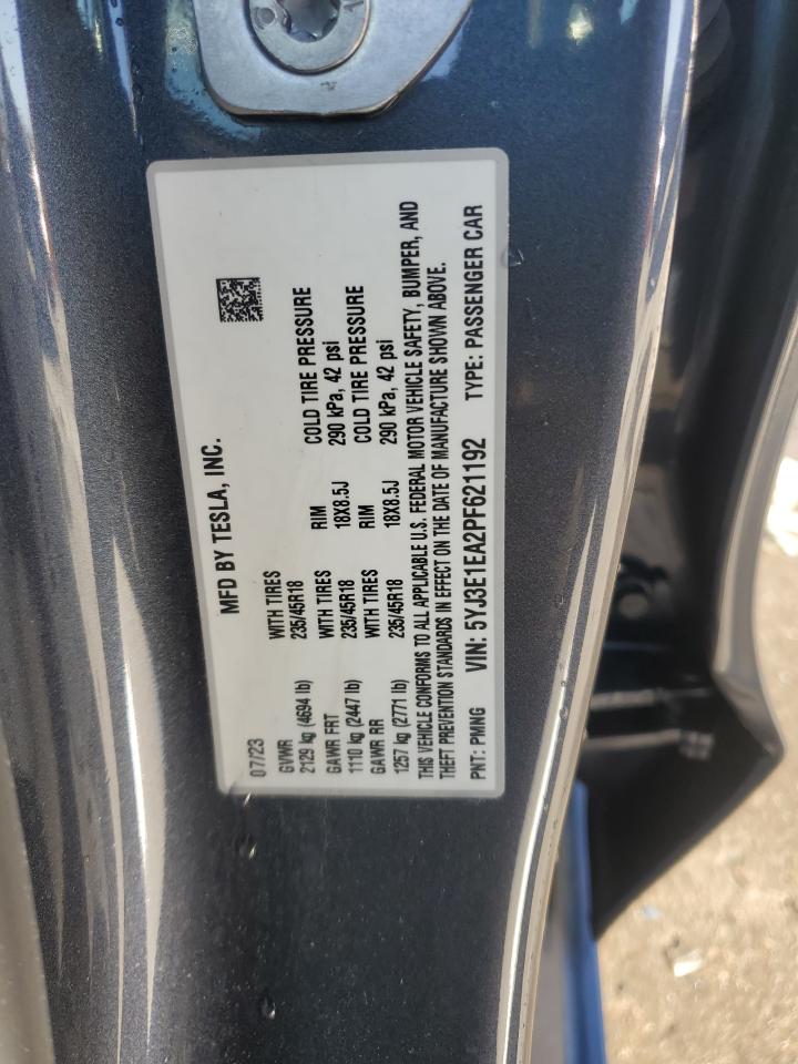 2023 TESLA MODEL 3 VIN:5YJ3E1EA2PF621192