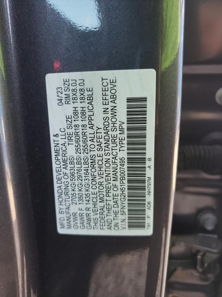 2023 HONDA PILOT EXL VIN:5FNYG2H51PB007495
