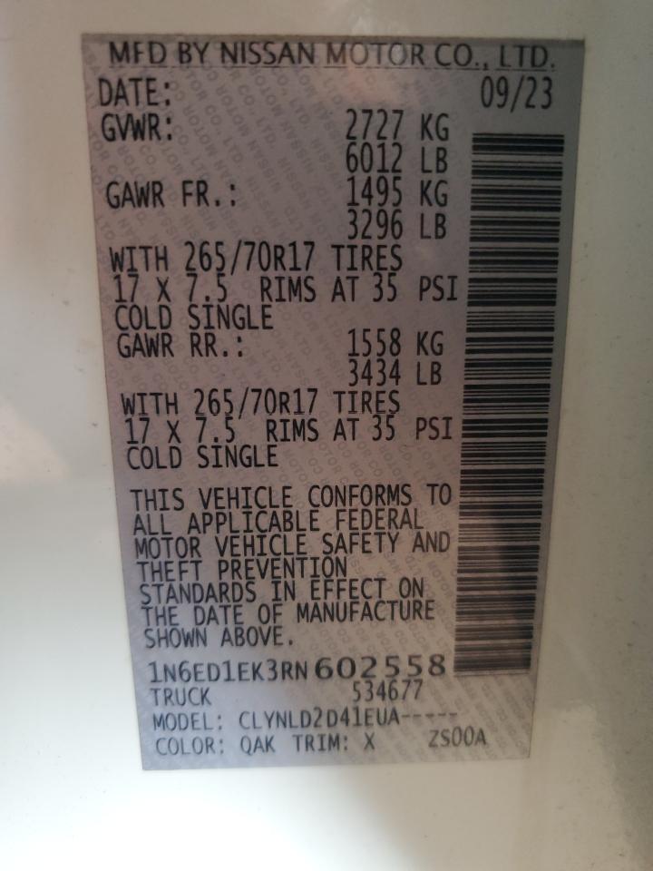 2024 NISSAN FRONTIER S VIN:1N6ED1EK3RN602558