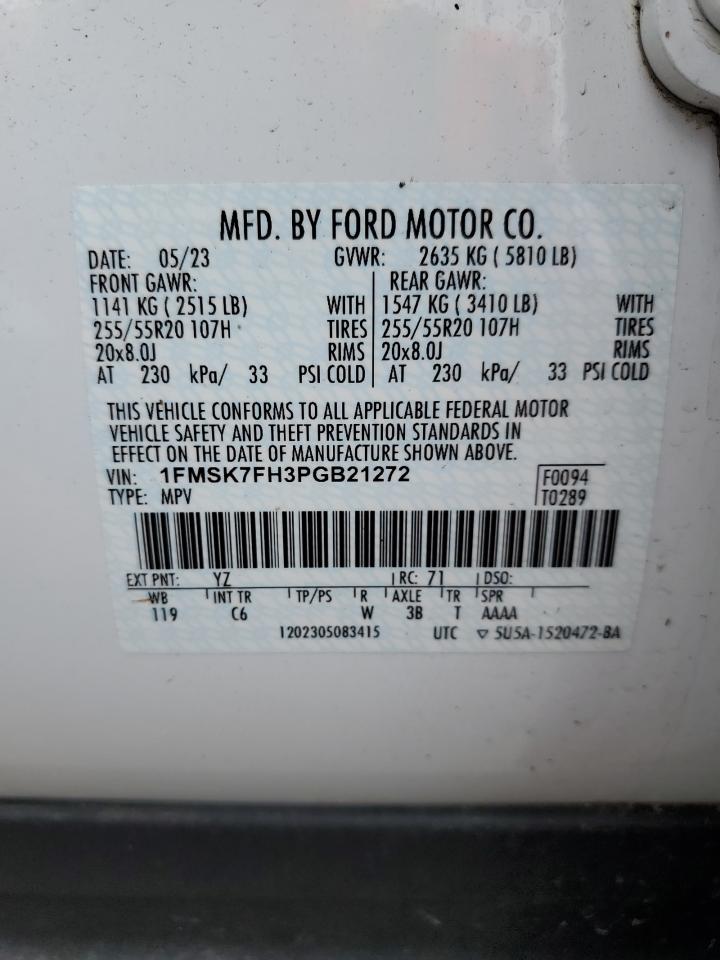 2023 FORD EXPLORER LIMITED VIN:1FMSK7FH3PGB21272