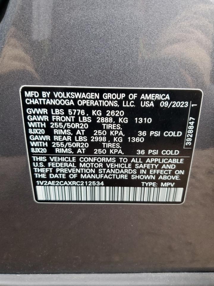2024 VOLKSWAGEN ATLAS CROSS SPORT SEL R-LINE VIN:1V2AE2CAXRC212534