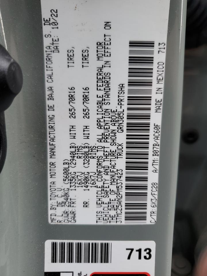 2023 TOYOTA TACOMA DOUBLE CAB VIN:3TMCZ5AN2PM537423