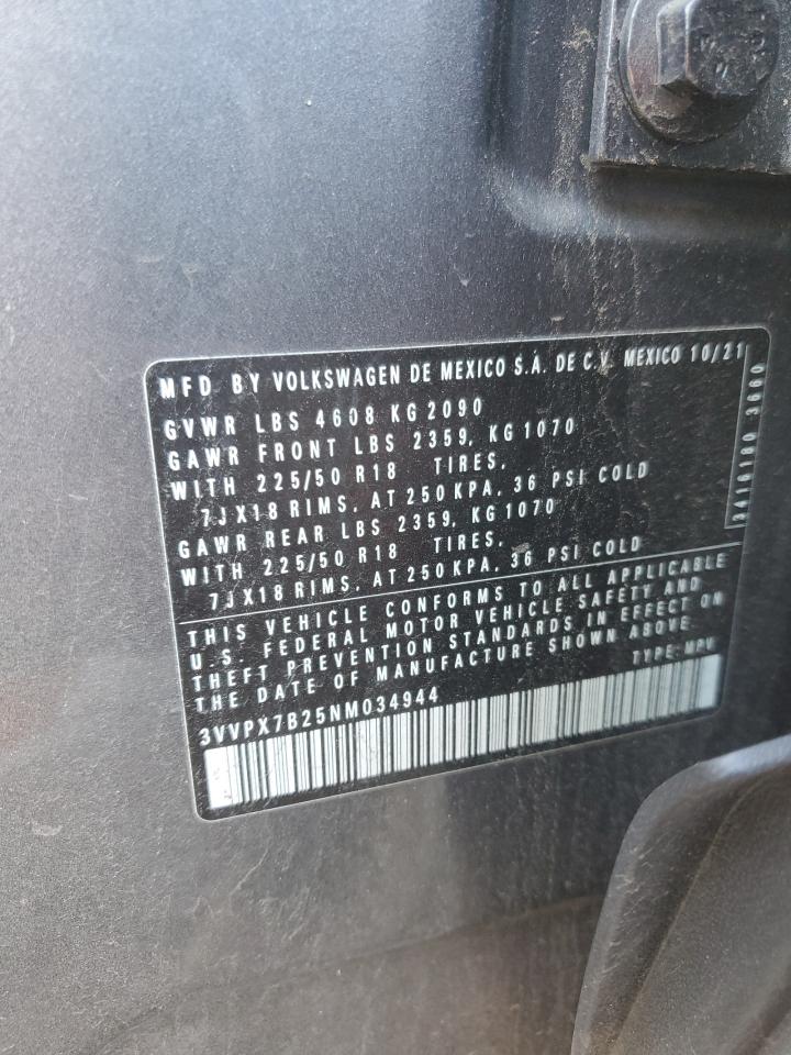 2022 VOLKSWAGEN TAOS SE IQ DRIVE VIN:3VVPX7B25NM034944