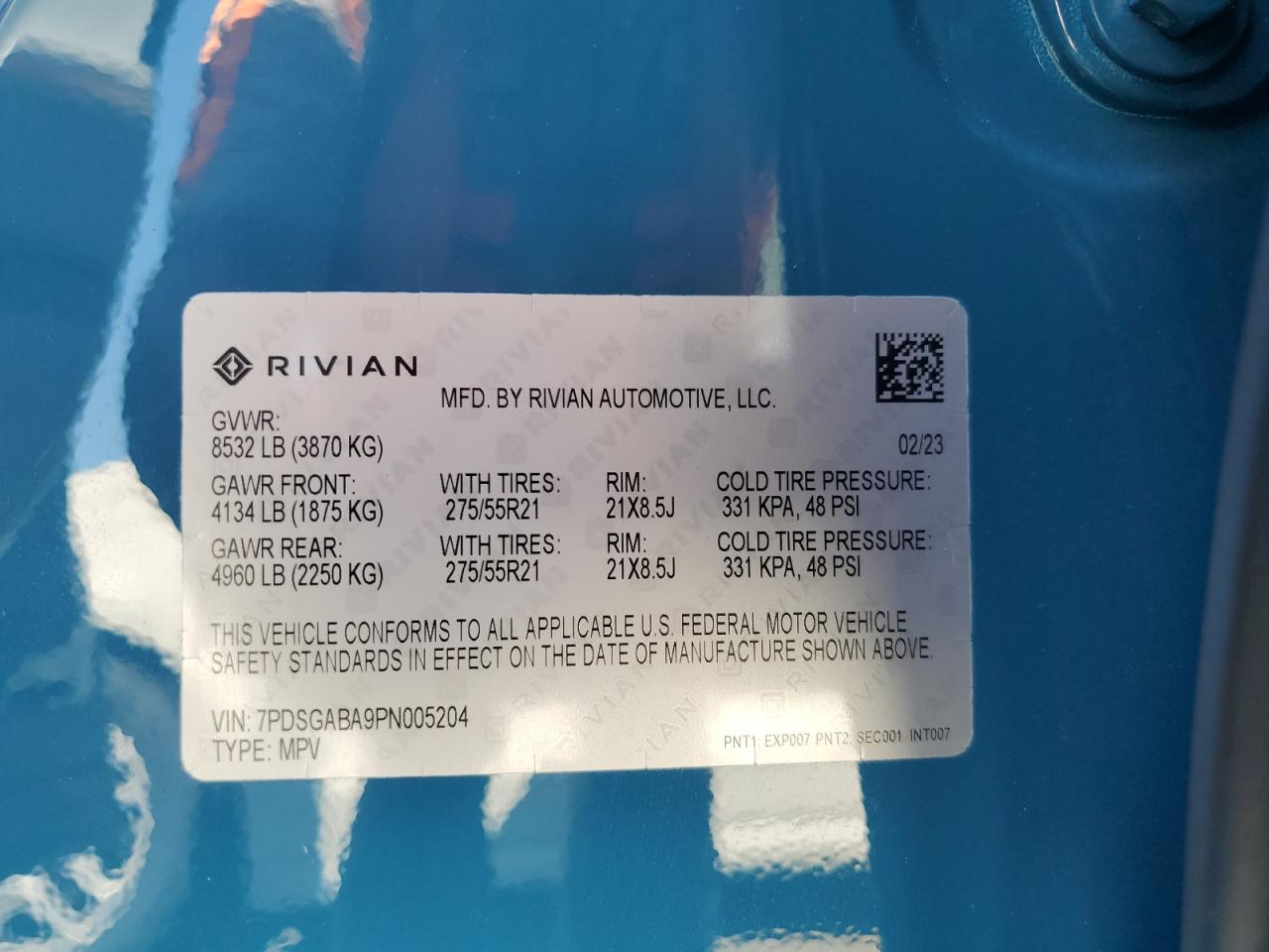 2023 RIVIAN R1S ADVENTURE VIN:7PDSGABA9PN005204