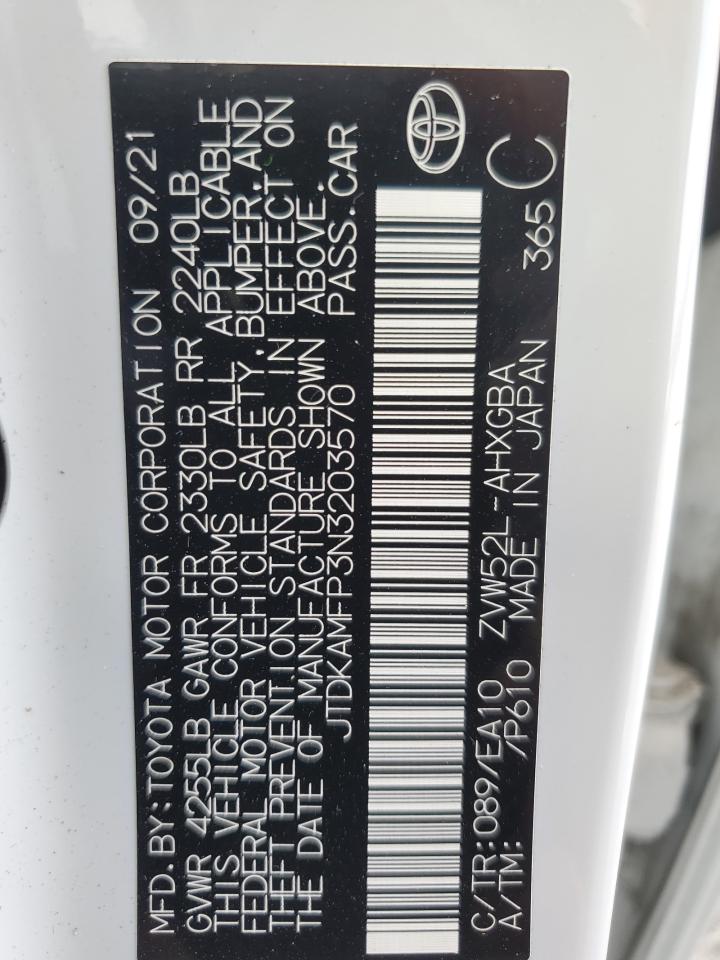 2022 TOYOTA PRIUS PRIME LE VIN:JTDKAMFP3N3203570