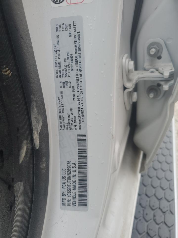 2022 RAM 1500 LARAMIE VIN:1C6SRFJT0NN269076