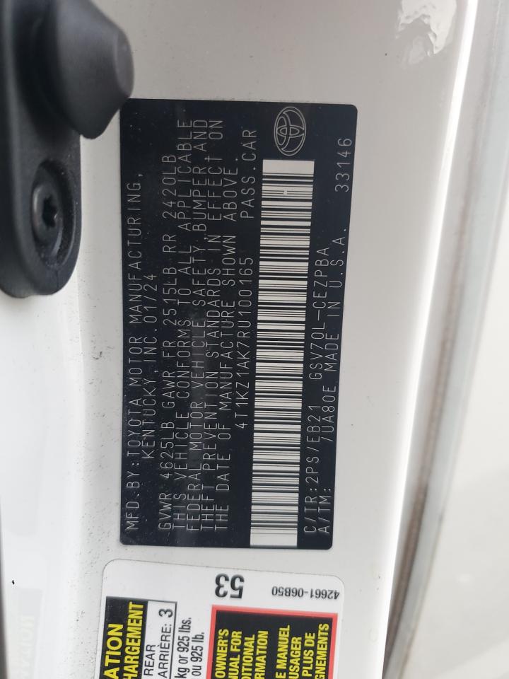 2024 TOYOTA CAMRY TRD VIN:4T1KZ1AK7RU100165