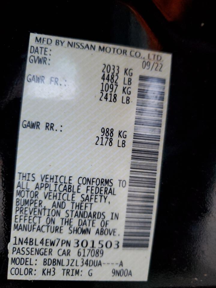 2023 NISSAN ALTIMA SL VIN:1N4BL4EW7PN301503