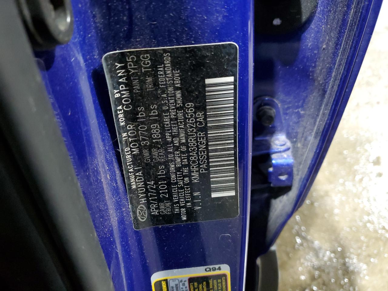 2024 HYUNDAI VENUE SEL VIN:KMHRC8A38RU326569