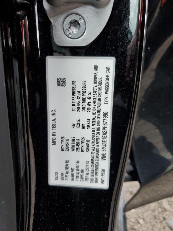 2023 TESLA MODEL 3 VIN:5YJ3E1EA2PF677990