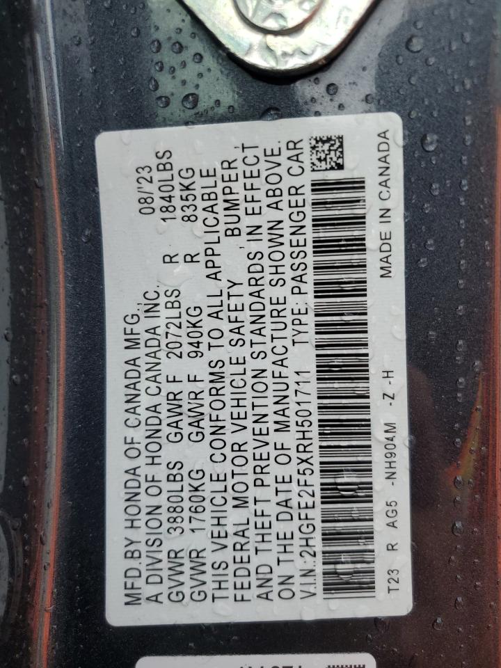 2024 HONDA CIVIC SPORT VIN:2HGFE2F5XRH501711