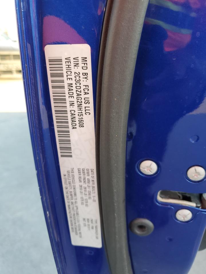 2022 DODGE CHALLENGER SXT VIN:2C3CDZAG2NH151608