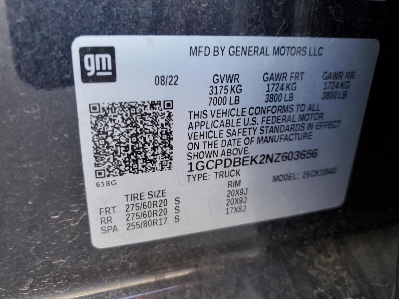 2022 CHEVROLET SILVERADO K1500 CUSTOM VIN:1GCPDBEK2NZ603656