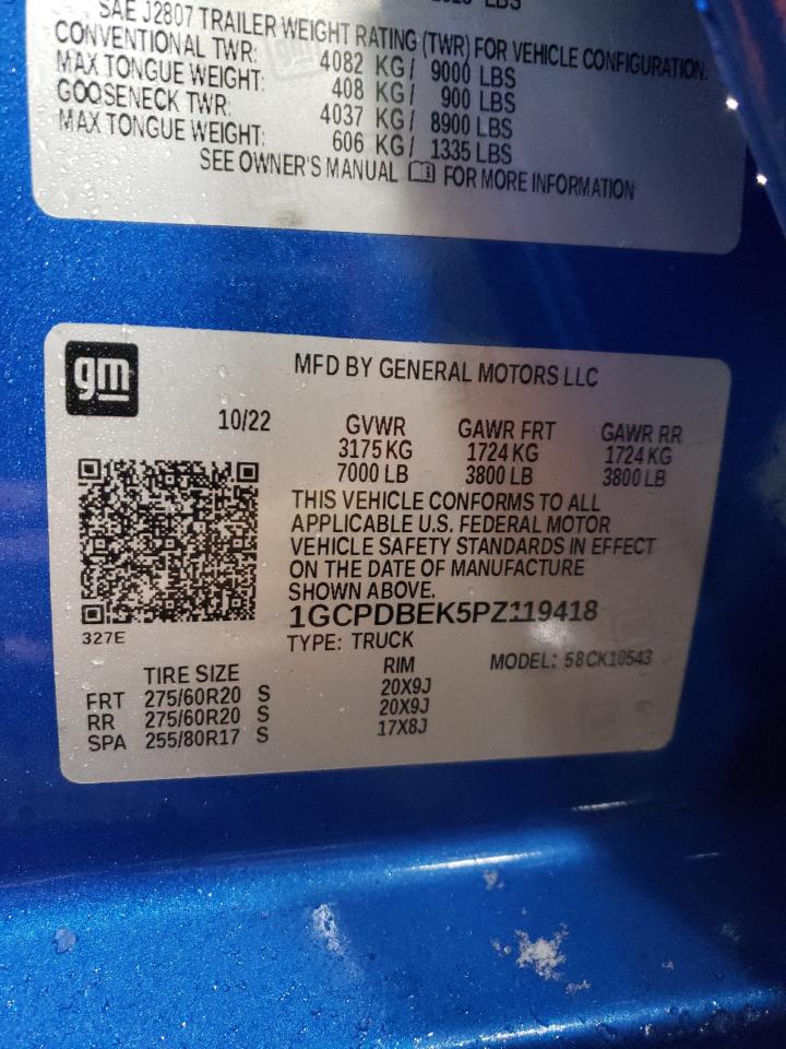 2023 CHEVROLET SILVERADO K1500 CUSTOM VIN:1GCPDBEK5PZ119418