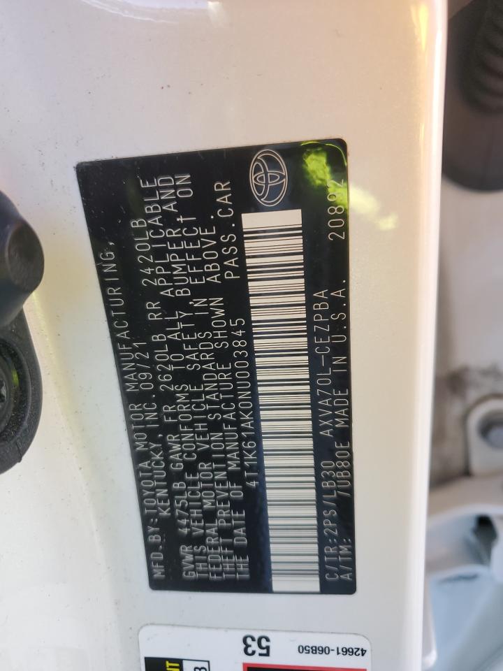 2022 TOYOTA CAMRY XSE VIN:4T1K61AK0NU003845