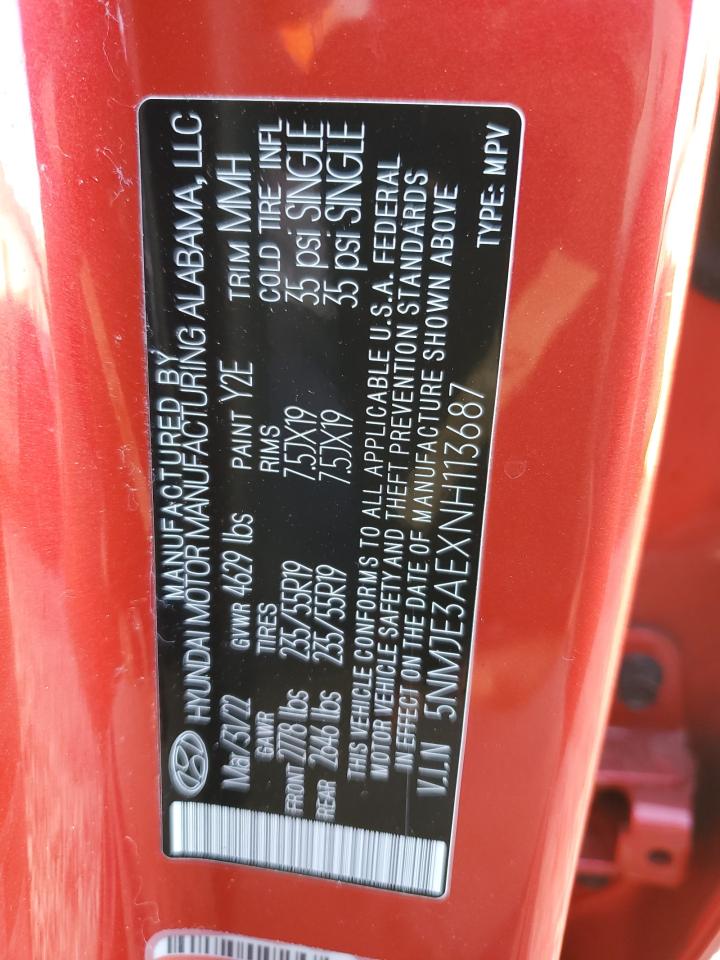 2022 HYUNDAI TUCSON LIMITED VIN:5NMJE3AEXNH113687