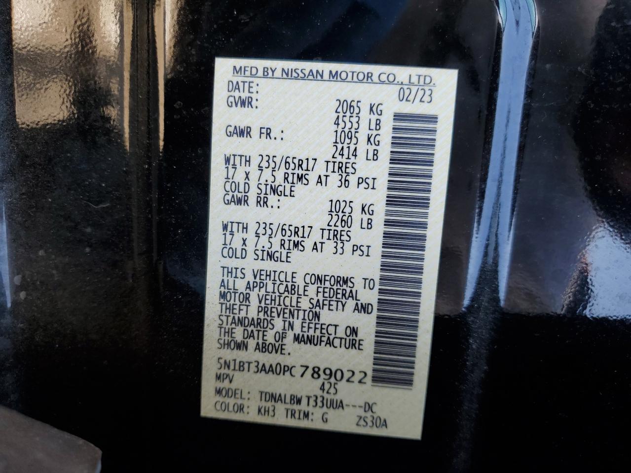 2023 NISSAN ROGUE S VIN:2GNALDECXB1203398