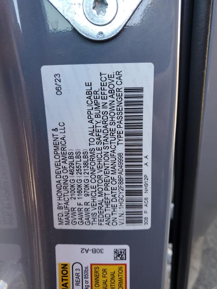 2023 HONDA ACCORD TOURING HYBRID VIN:1HGCY2F88PA049998
