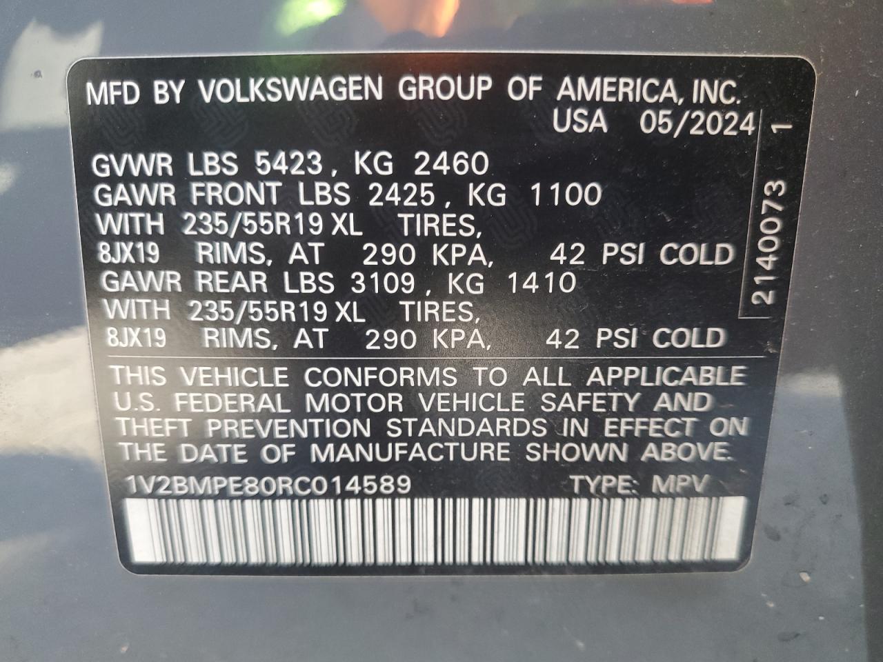 2024 VOLKSWAGEN ID.4 VIN:1V2BMPE80RC014589
