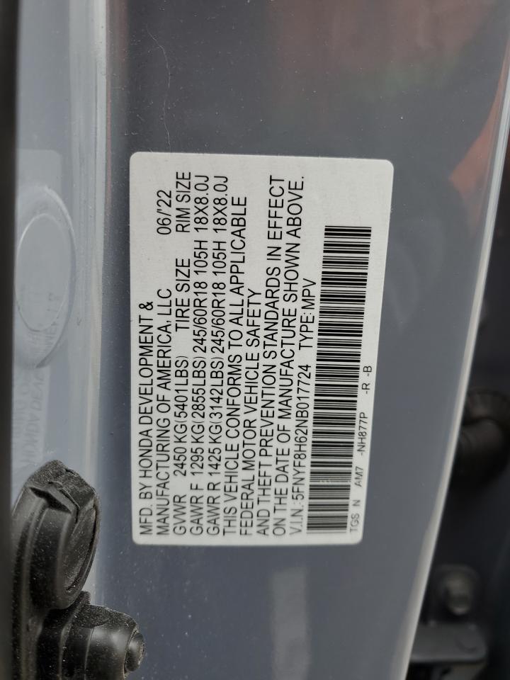 2022 HONDA PASSPORT TRAIL SPORT VIN:5FNYF8H62NB017724