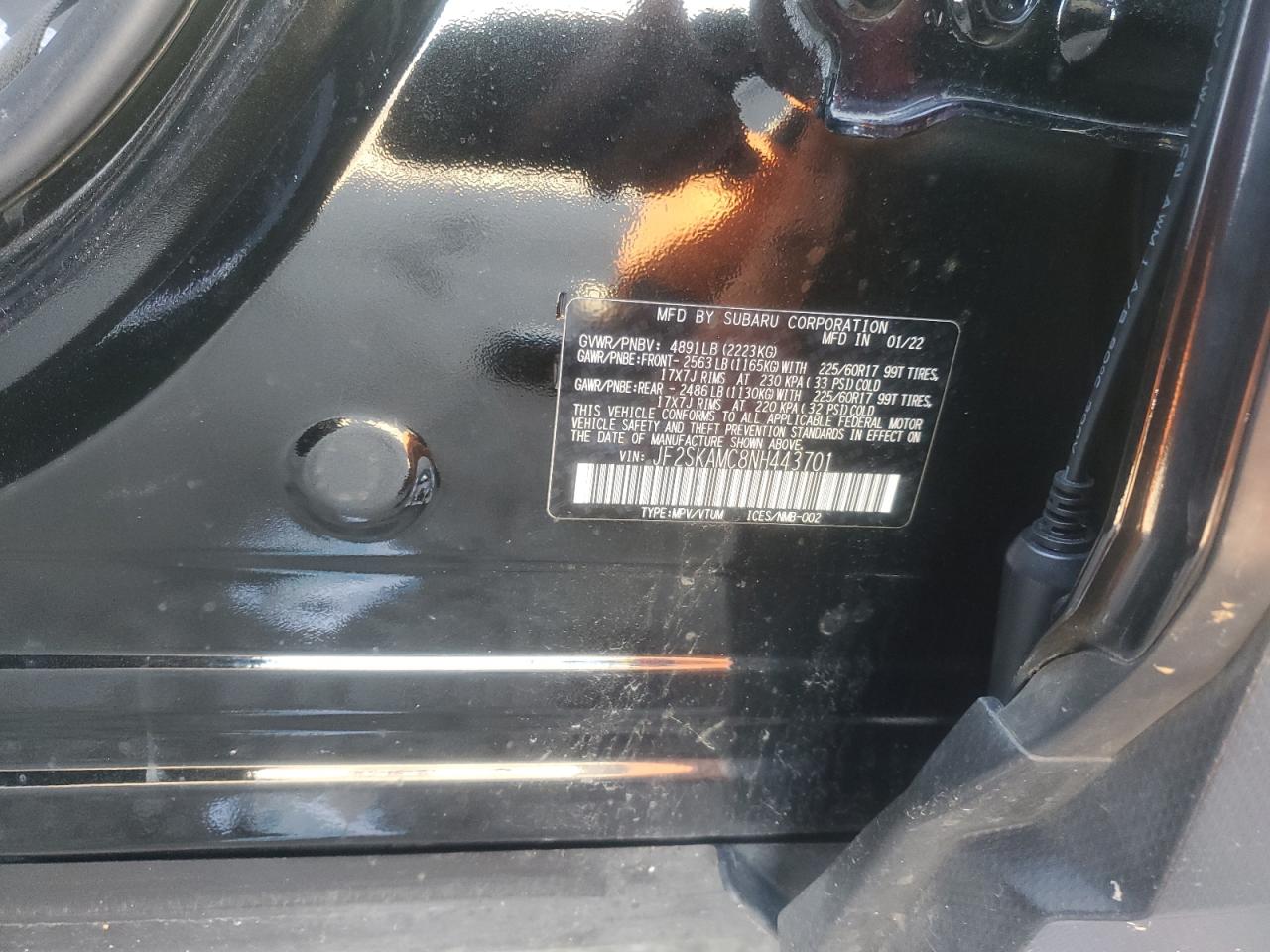 2022 SUBARU FORESTER WILDERNESS VIN:1FTNX20L41EC24738