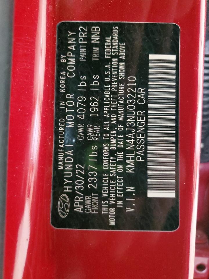 2022 HYUNDAI ELANTRA LIMITED VIN:KMHLN4AJ3NU032210