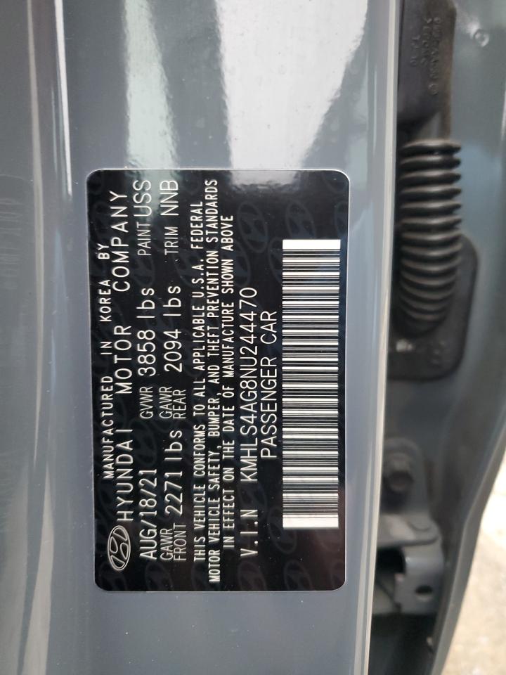 2022 HYUNDAI ELANTRA SEL VIN:KMHLS4AG8NU244470