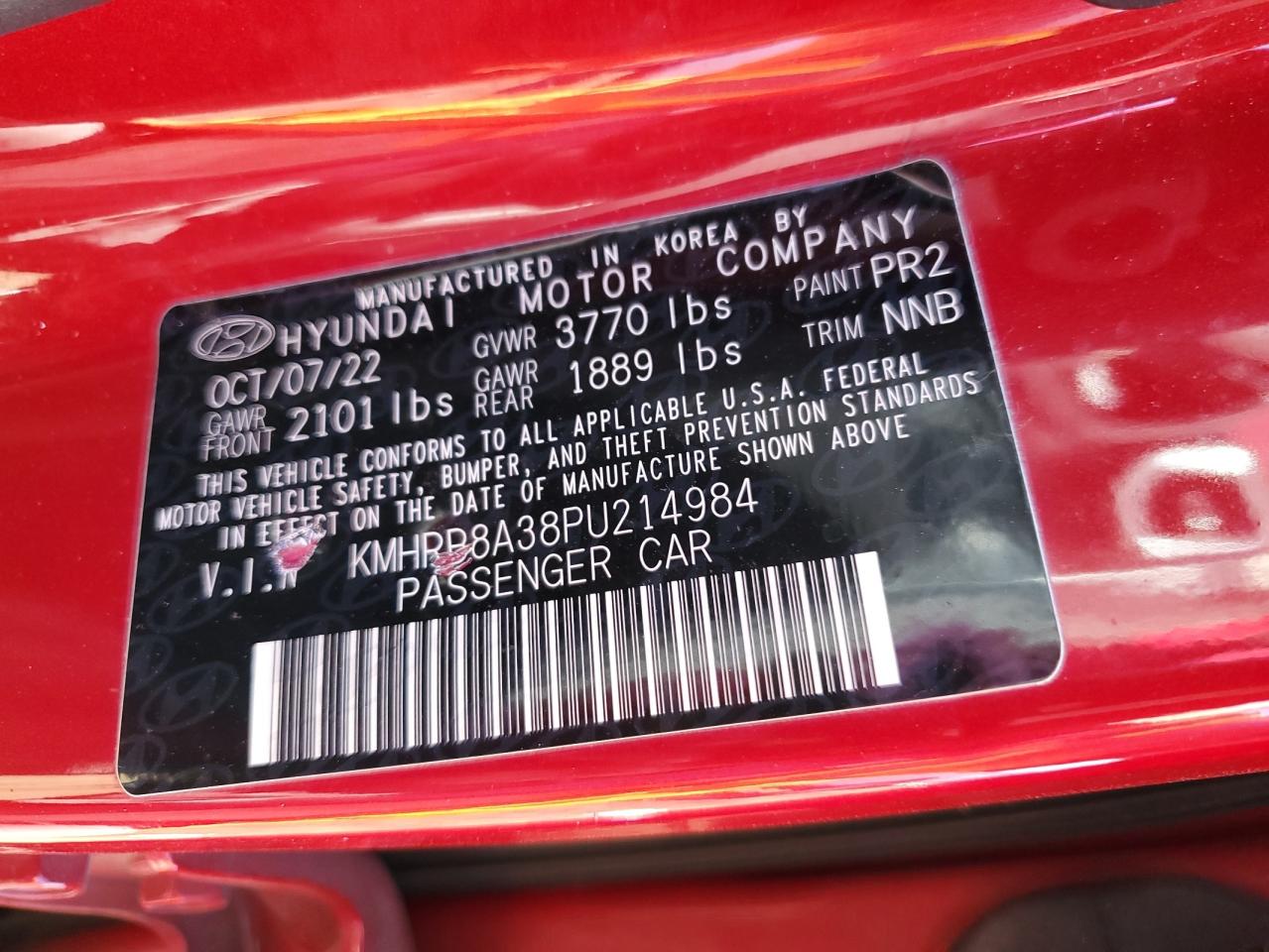 2023 HYUNDAI VENUE SE VIN:KMHRB8A38PU214984