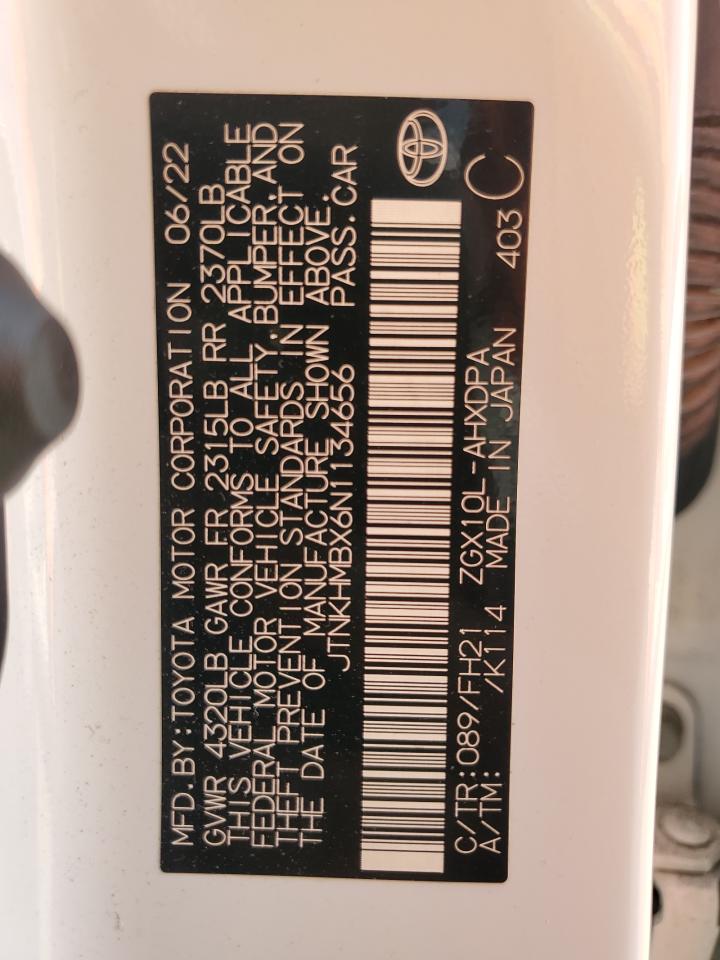 2022 TOYOTA C-HR XLE VIN:JTNKHMBX6N1134656