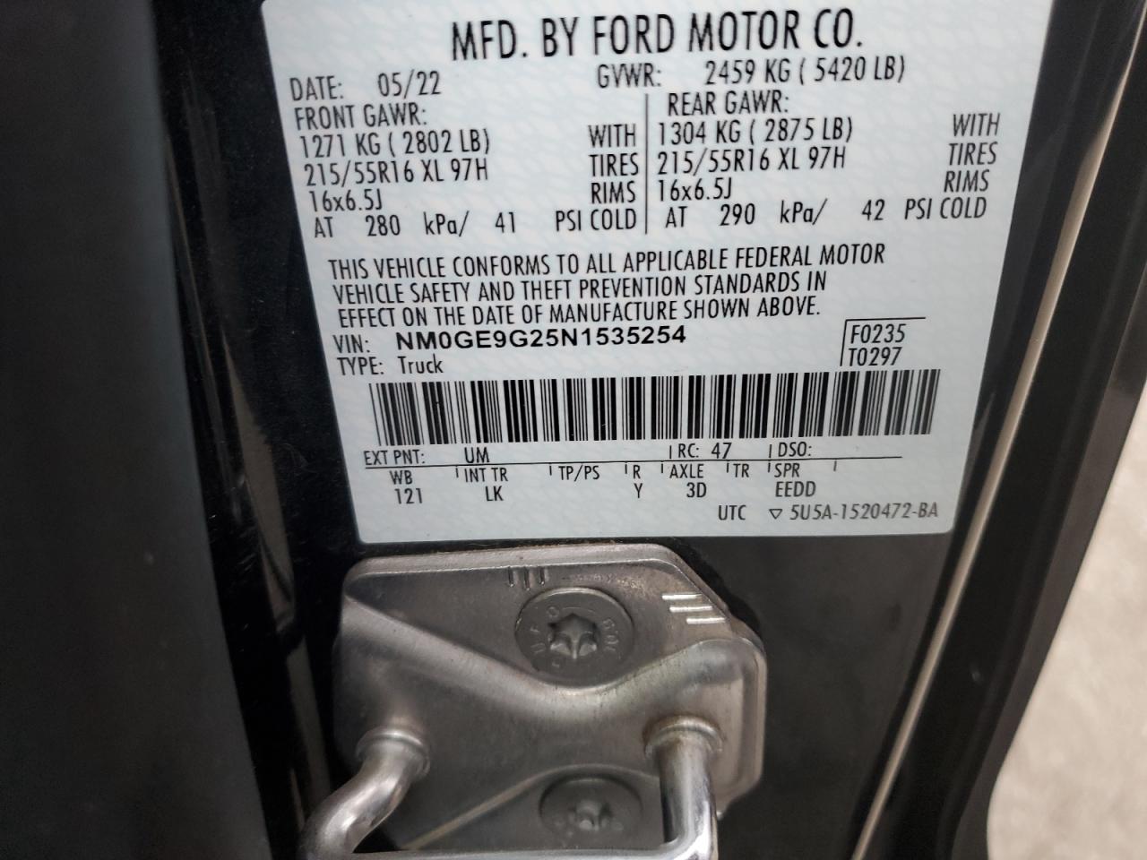 2022 FORD TRANSIT CONNECT TITANIUM VIN:NM0GE9G25N1535254